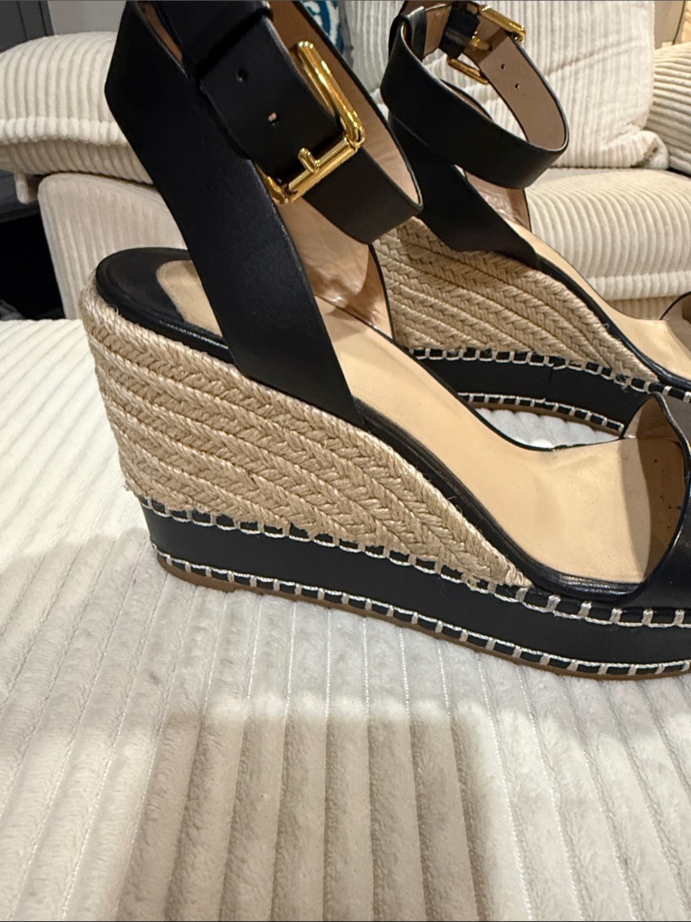 Lauren Ralph lauren Black Espadrille Wedge Sandals with Ankle Strap, size 7.5 - Picture 2 of 4
